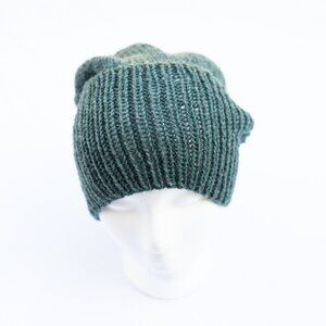 Green Wool Slouchy Hand Knit Hat